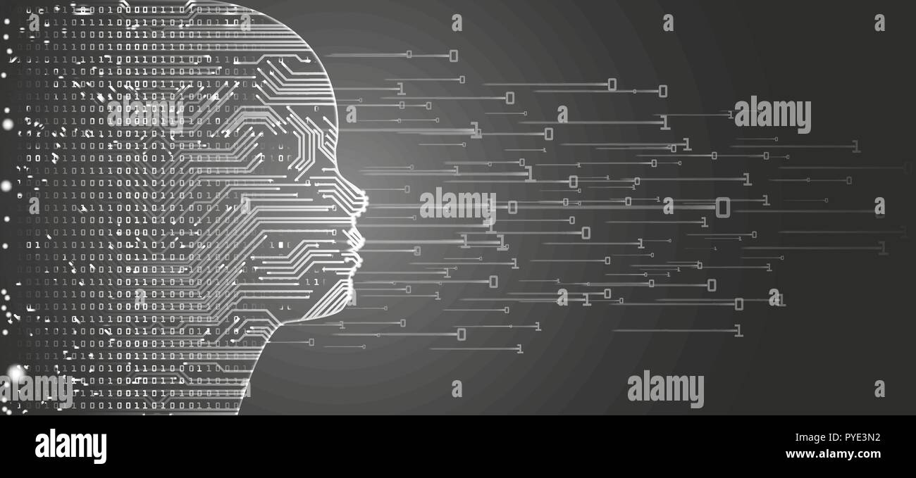 Big data and artificial intelligence child face concept. Stock Vector