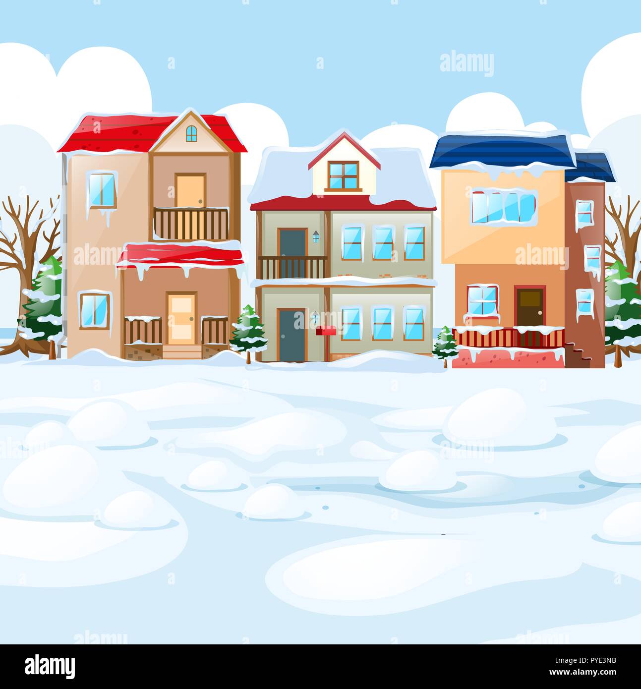 Village scene with snow on the houses illustration Stock Vector Image ...