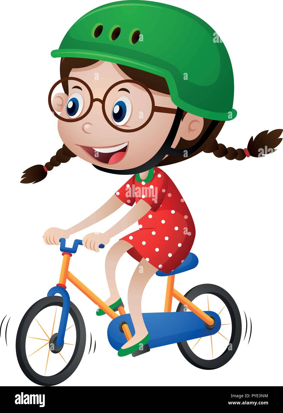 Little girl riding bike with helmet on illustration Stock Vector