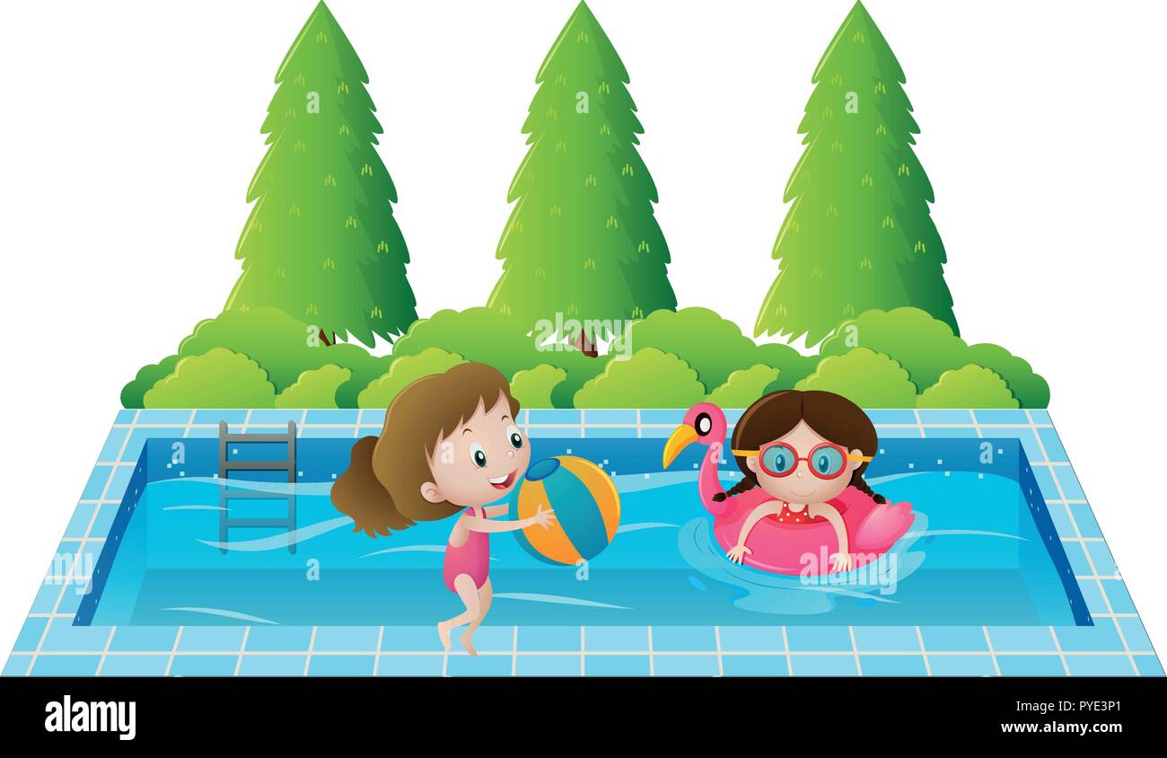 Two Girls In Swimming Pool Stock Vector Images Alamy