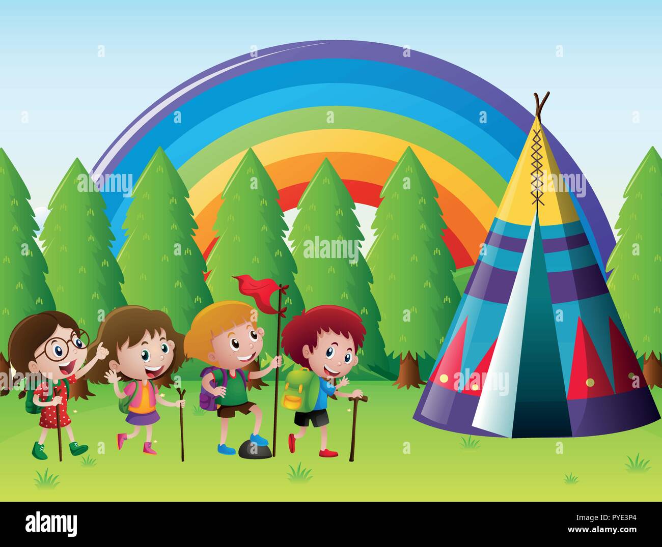 Many children camping out in park illustration Stock Vector Image & Art ...