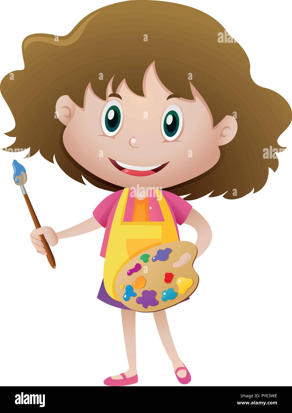 Girl holding paintbrush and palette illustration Stock Vector Image ...