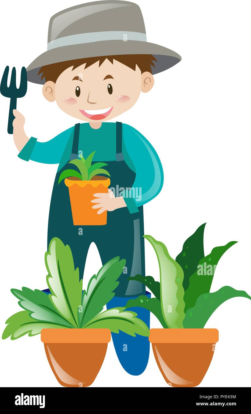 Male gardener working in garden illustration Stock Vector Image & Art