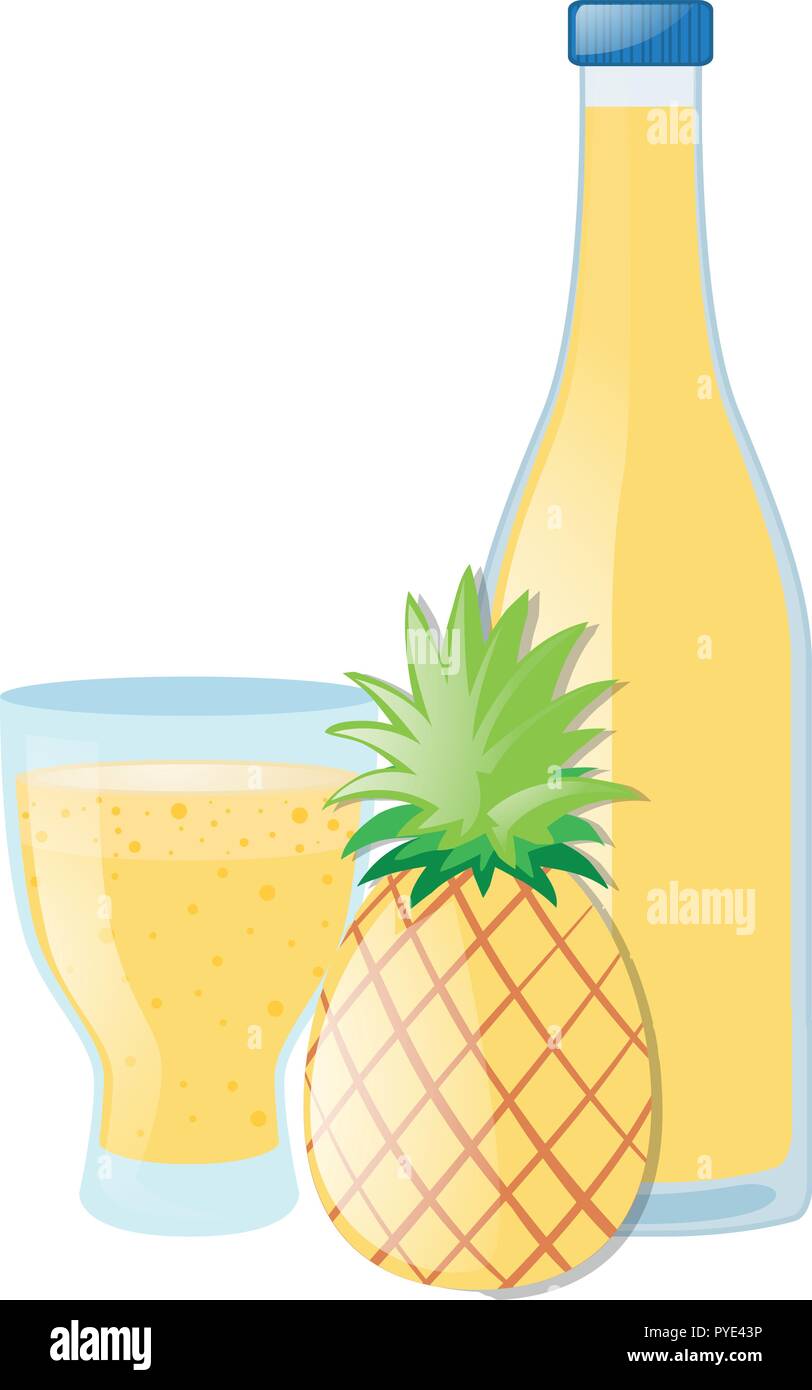Fresh pineapple and juice in bottle illustration Stock Vector Image ...