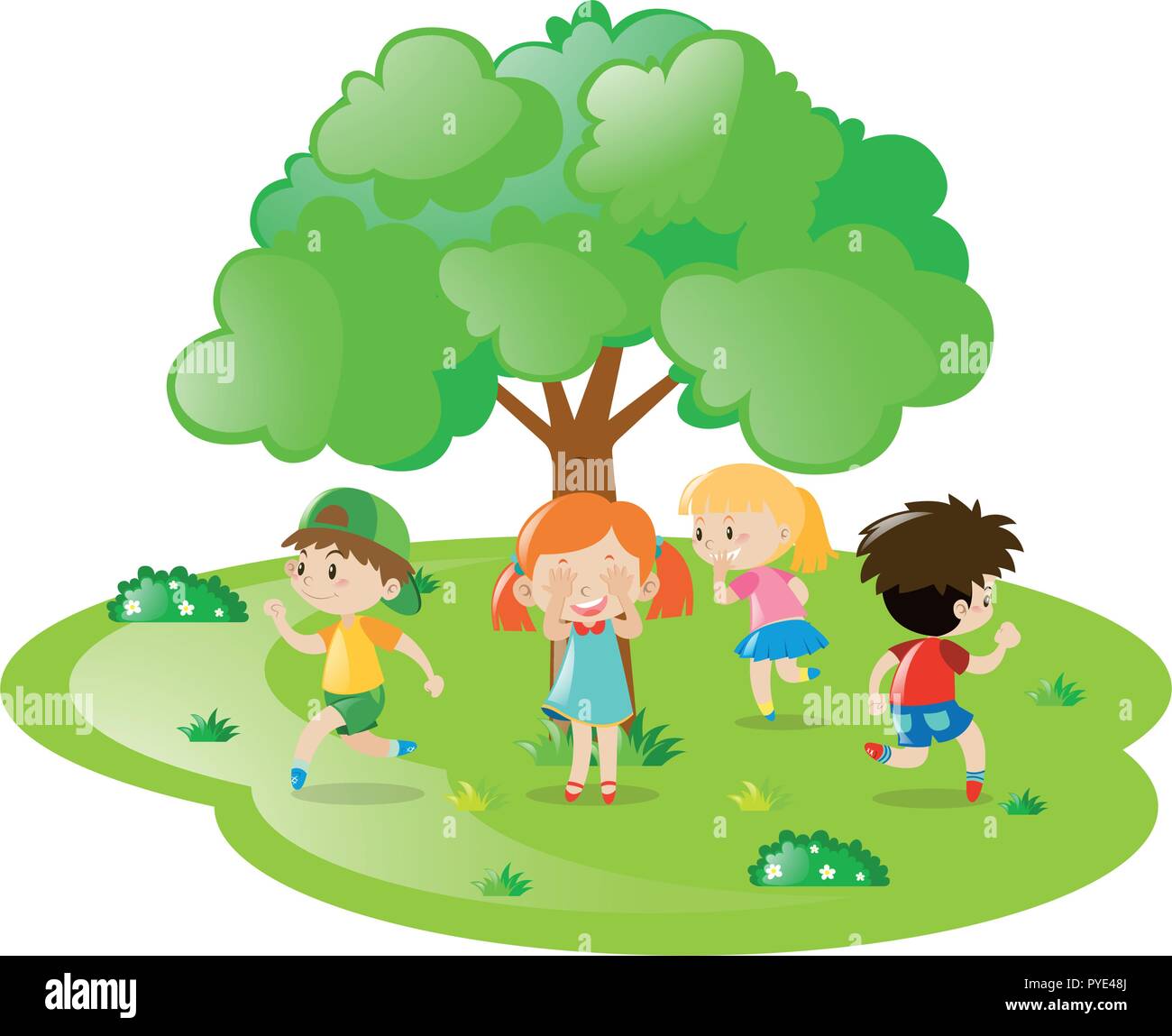 Happy cute little kids are playing hide and seek Vector Image