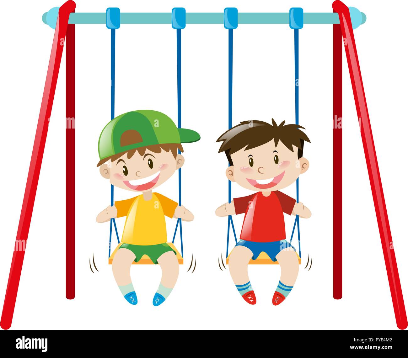 Two boys playing on swing Stock Vector Images - Alamy