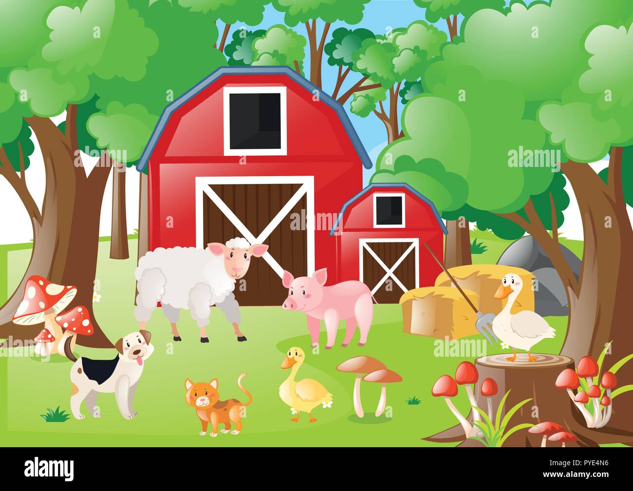 Farm animals in the field illustration Stock Vector Image & Art - Alamy