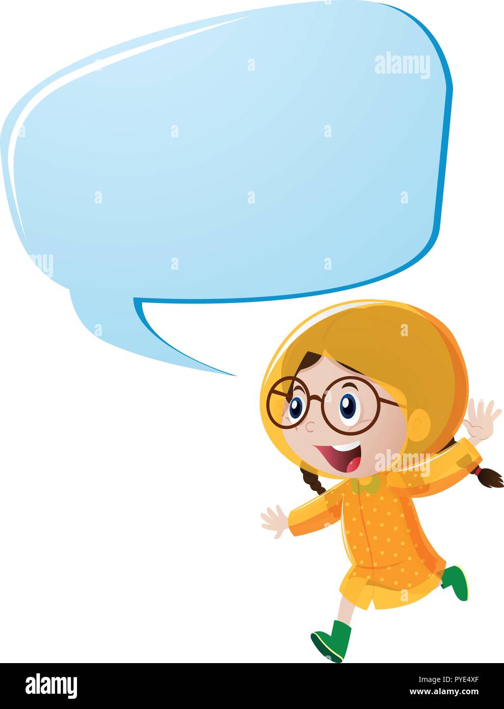 Speech bubble template with girl in yellow raincoat illustration Stock ...