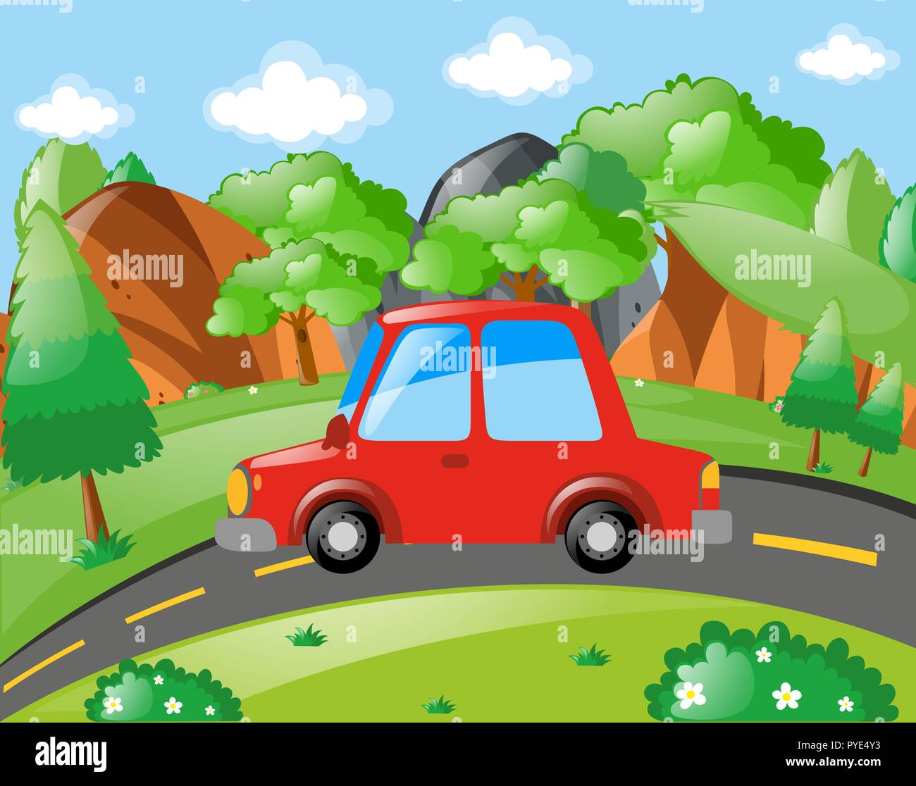 Red car riding on the road illustration Stock Vector Image & Art - Alamy