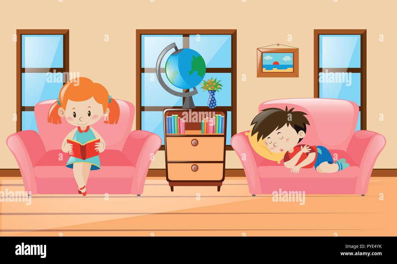 Boy And Girl In Living Room Illustration Stock Vector Image Art Alamy Boy And Girl In Living Room Illustration Stock Vector Image Art Alamy