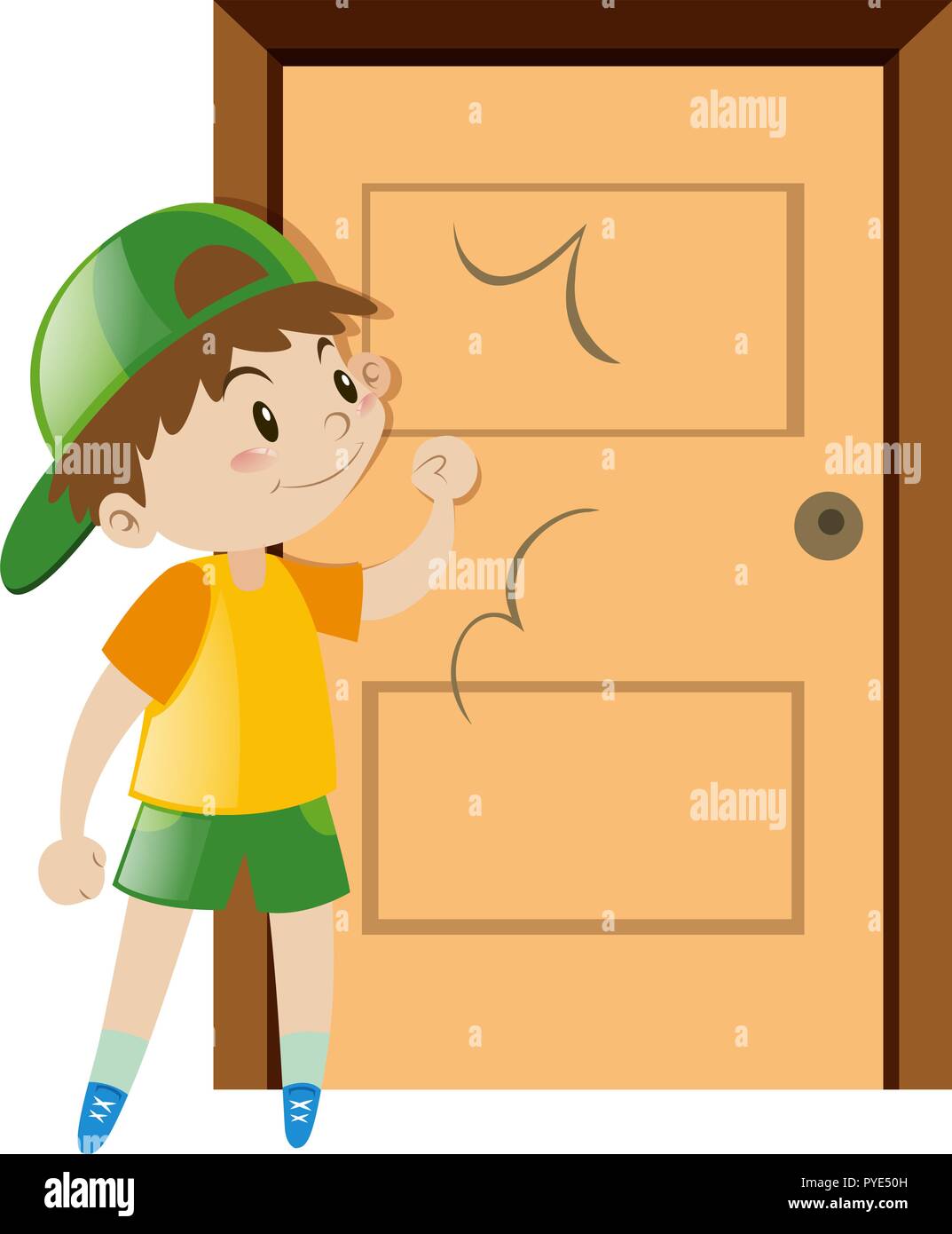 Little boy knocking on the door illustration Stock Vector Image & Art