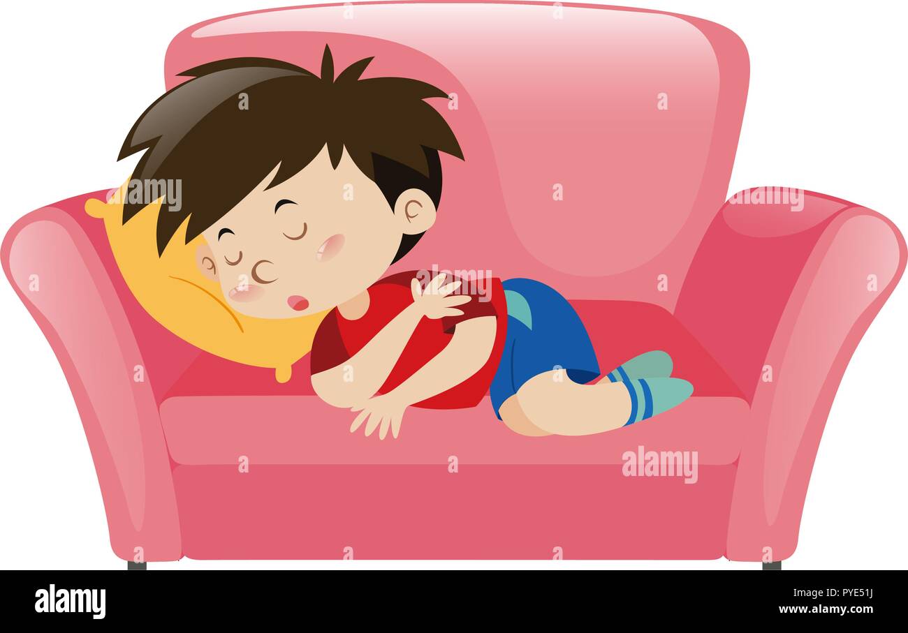 Little boy napping on pink sofa illustration Stock Vector Image & Art