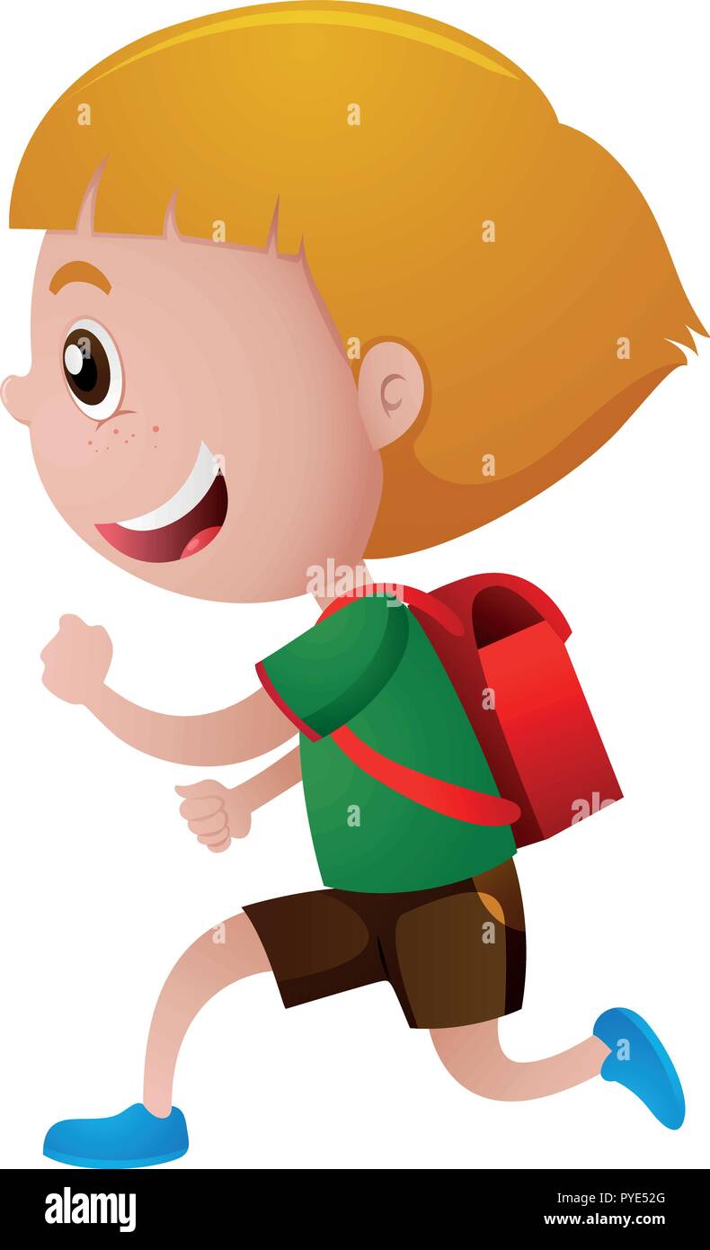 Little boy with red schoolbag running illustration Stock Vector Image ...