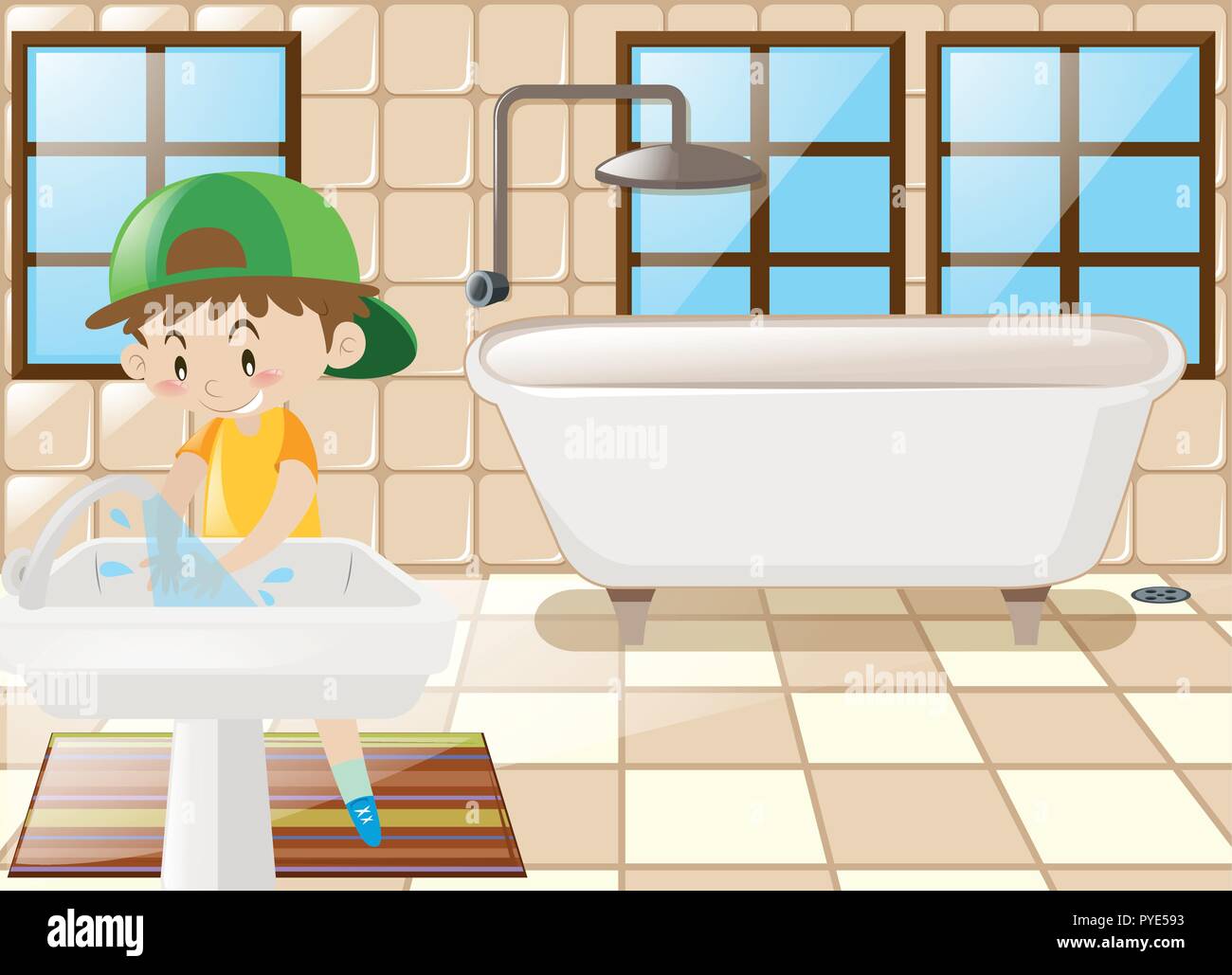 Boy Washing Hands In Bathroom Stock Vector Images - Alamy