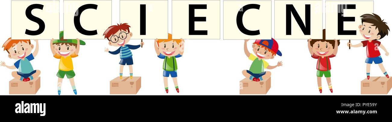 Kids holding letter cards saying science illustration Stock Vector ...