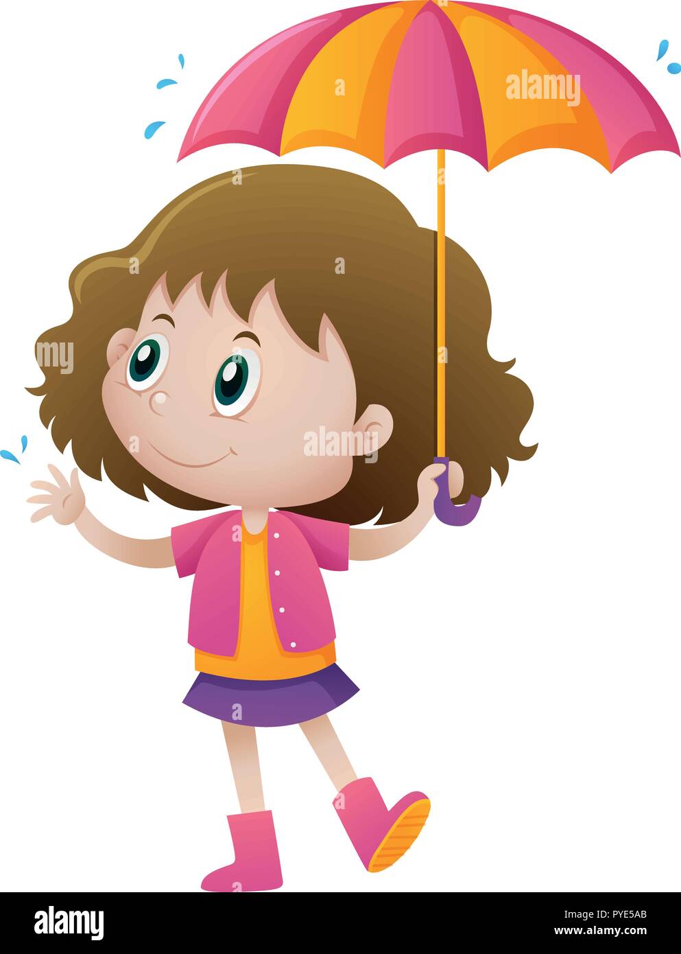 Little girl holding umbrella illustration Stock Vector