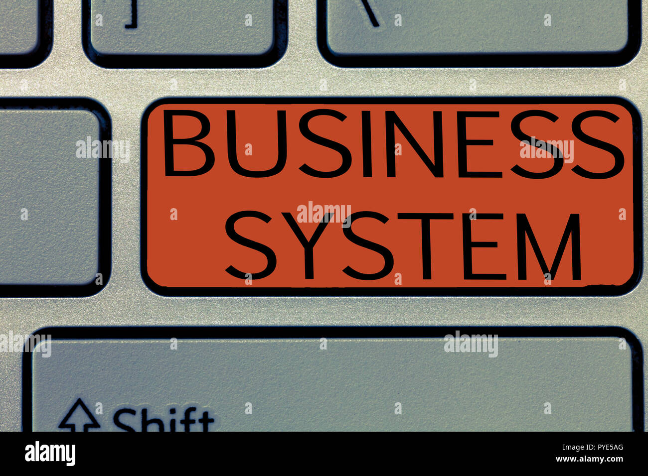 Writing note showing Business System. Business photo showcasing A method of analyzing the information of organizations. Stock Photo