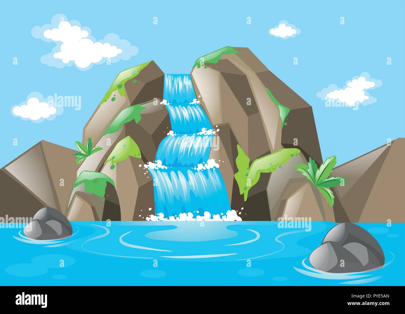 Scene with waterfall and mountains illustration Stock Vector Image ...