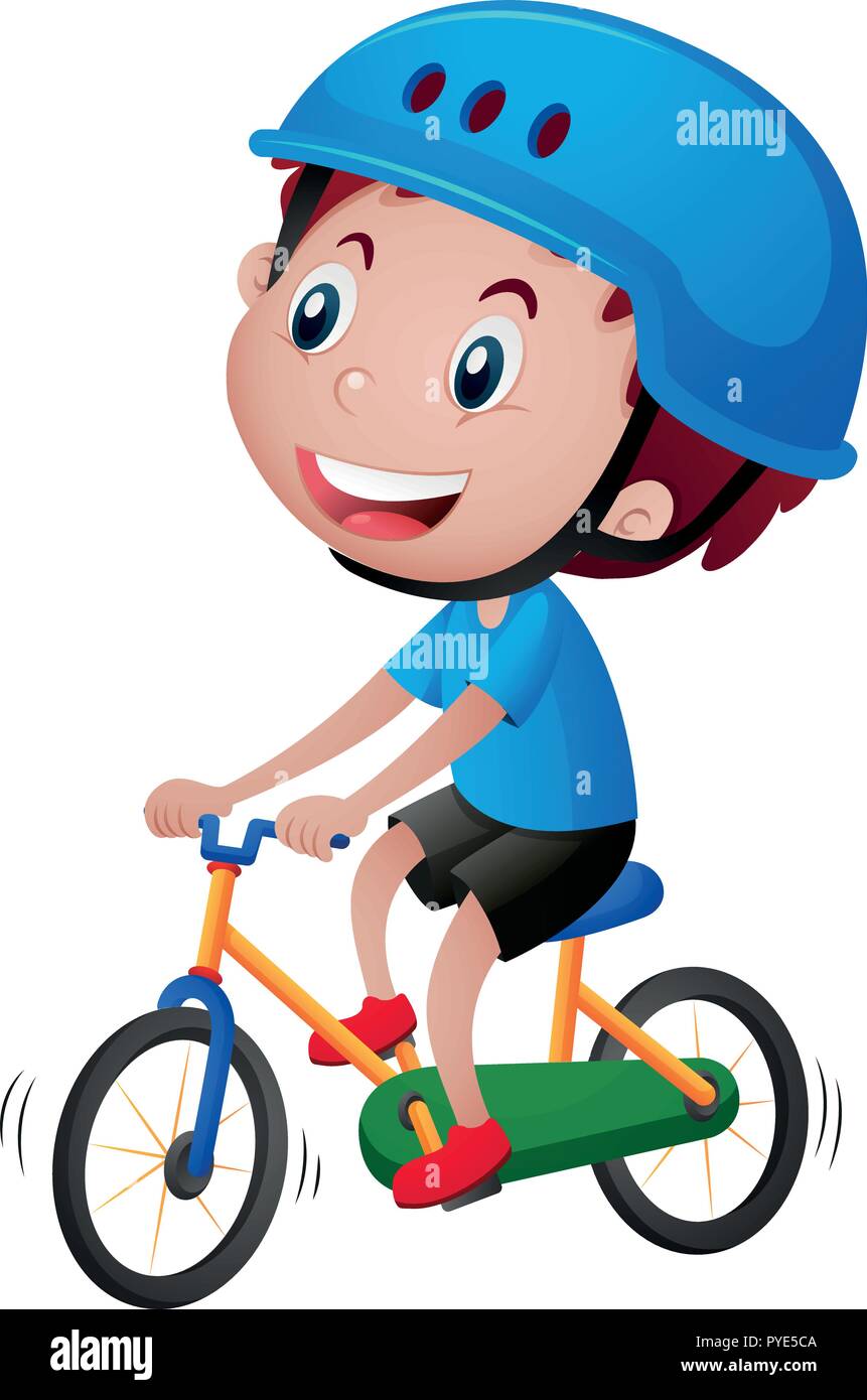 Boy on bike wearing blue helmet illustration Stock Vector Image & Art