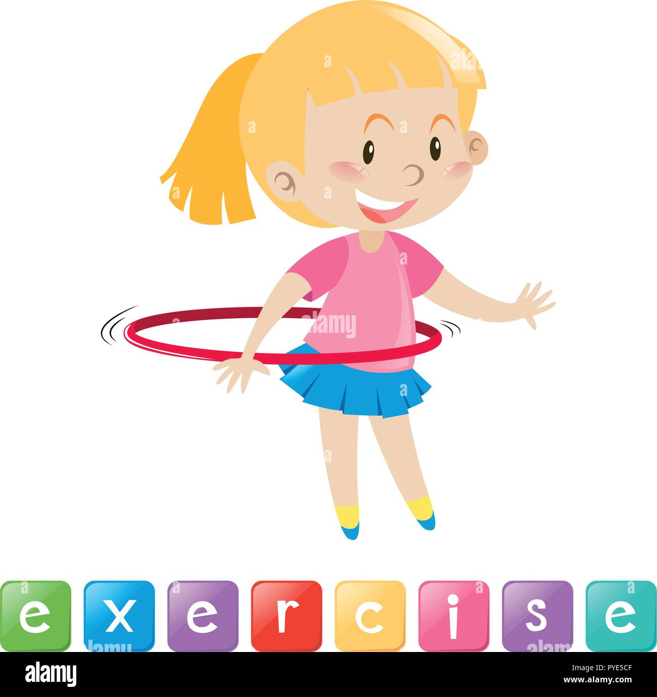 Wordcard with girl exercising illustration Stock Vector
