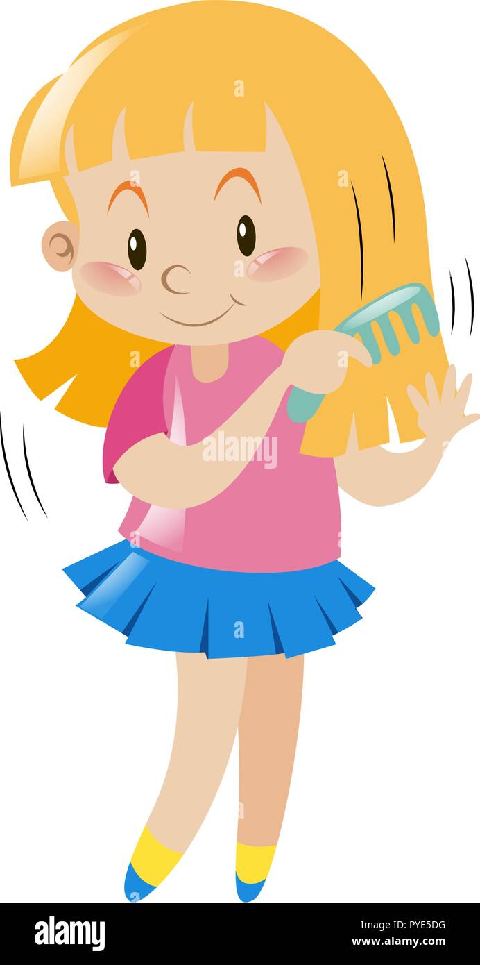 Little girl combing her hair illustration Stock Vector Image & Art - Alamy