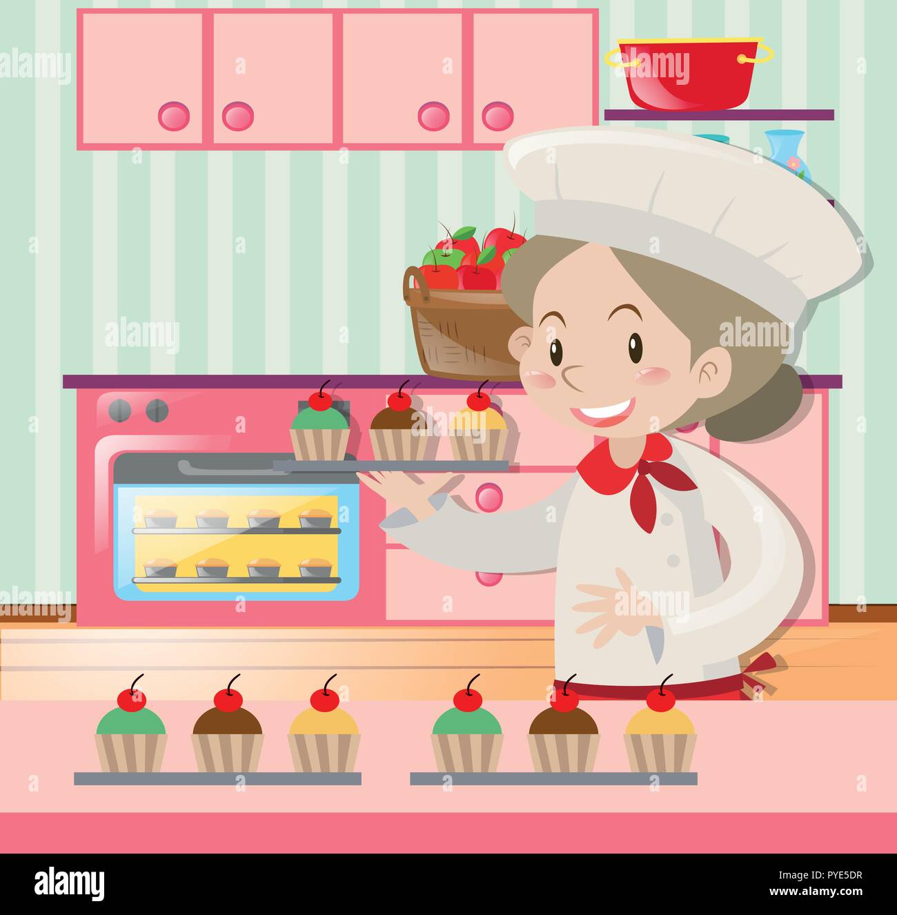 Female baker baking in kitchen illustration Stock Vector Image & Art ...