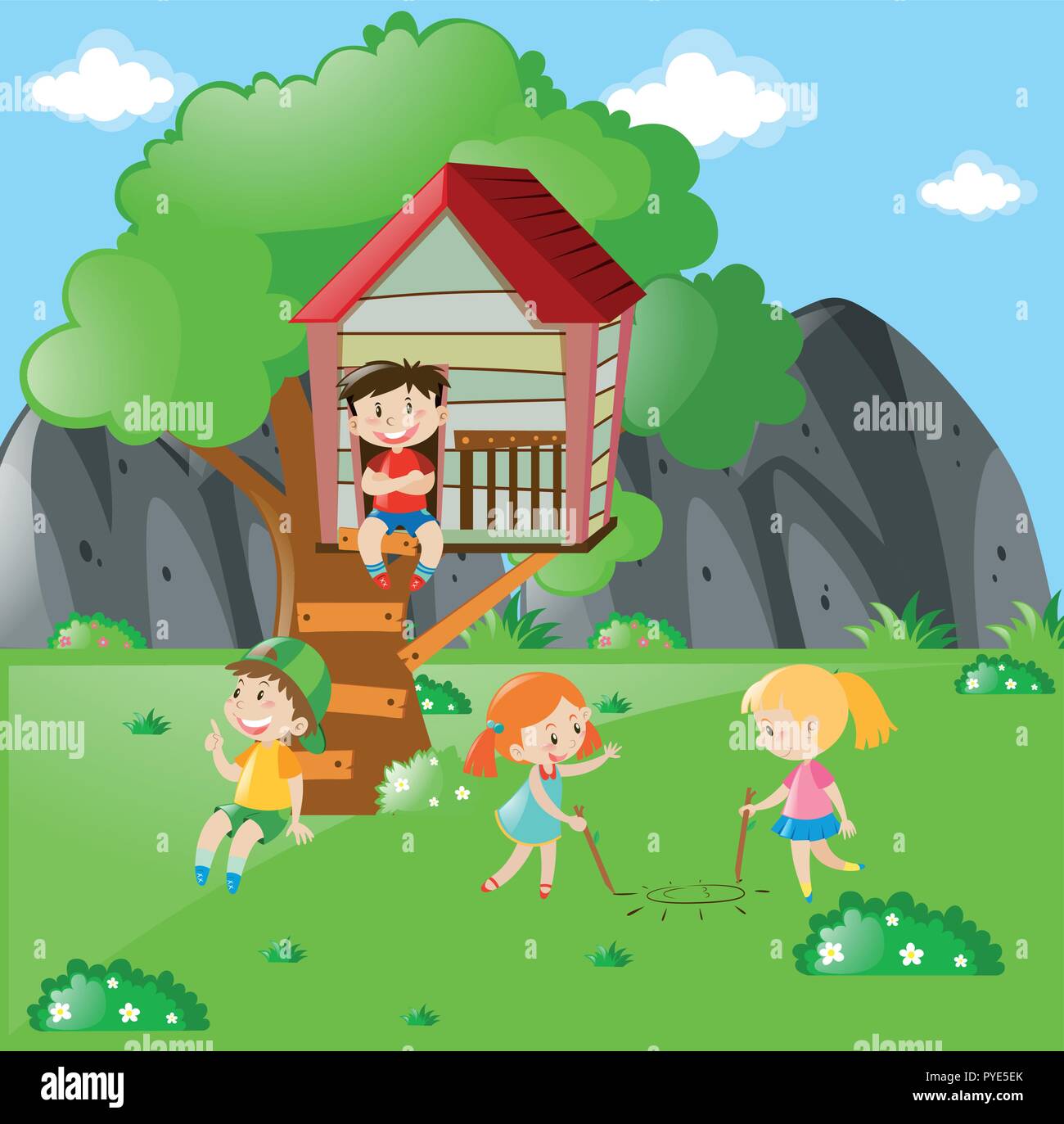Children playing in the park at daytime illustration Stock Vector Image ...