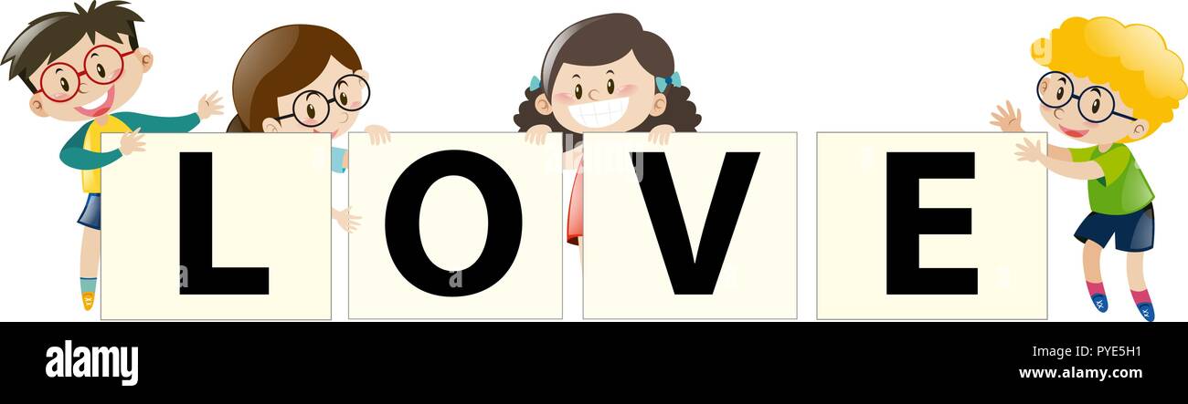 Kids holding sign for love illustration Stock Vector Image & Art - Alamy