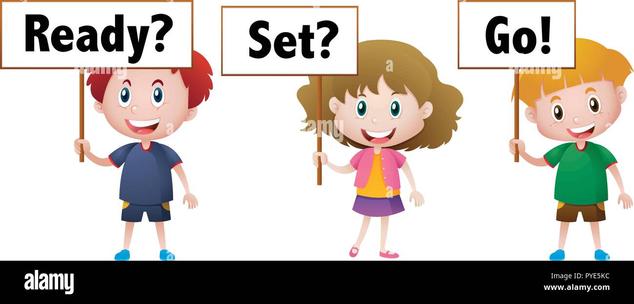 Three Kids With Sign Ready Set Go Illustration Stock Vector Image Art Alamy Three Kids With Sign Ready Set Go Illustration Stock Vector Image Art Alamy