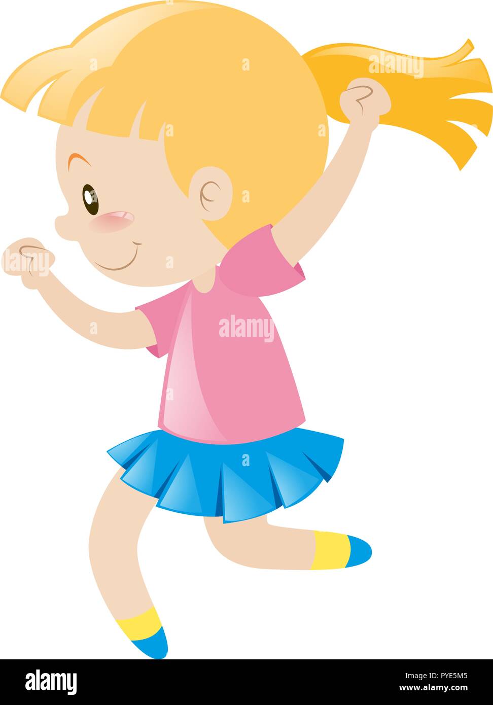 Little girl in blue skirt running illustration Stock Vector Image & Art ...