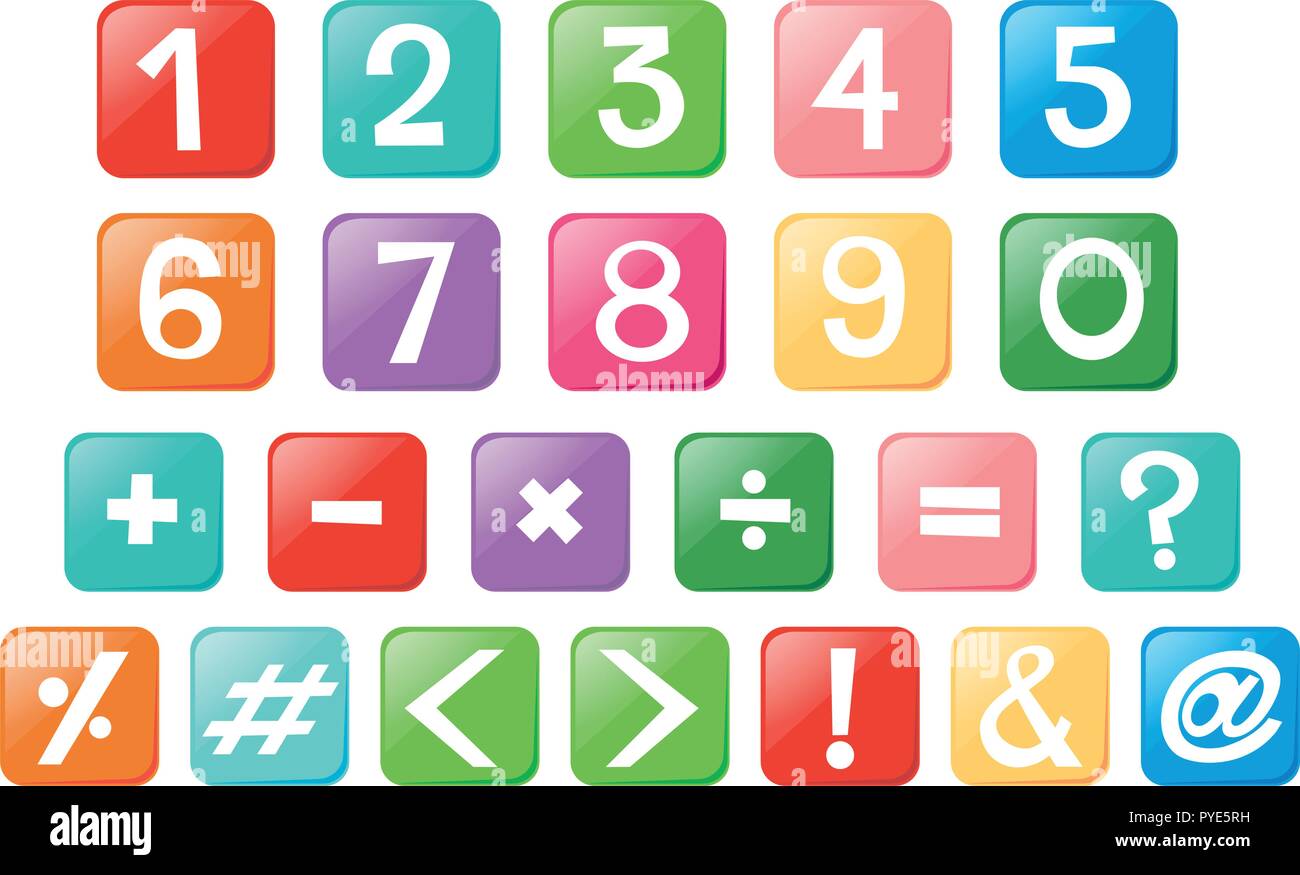 Number and signs on square buttons illustration Stock Vector Image ...