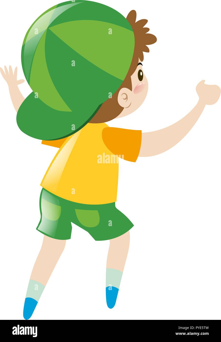 Little boy in yellow shirt turn back illustration Stock Vector Image