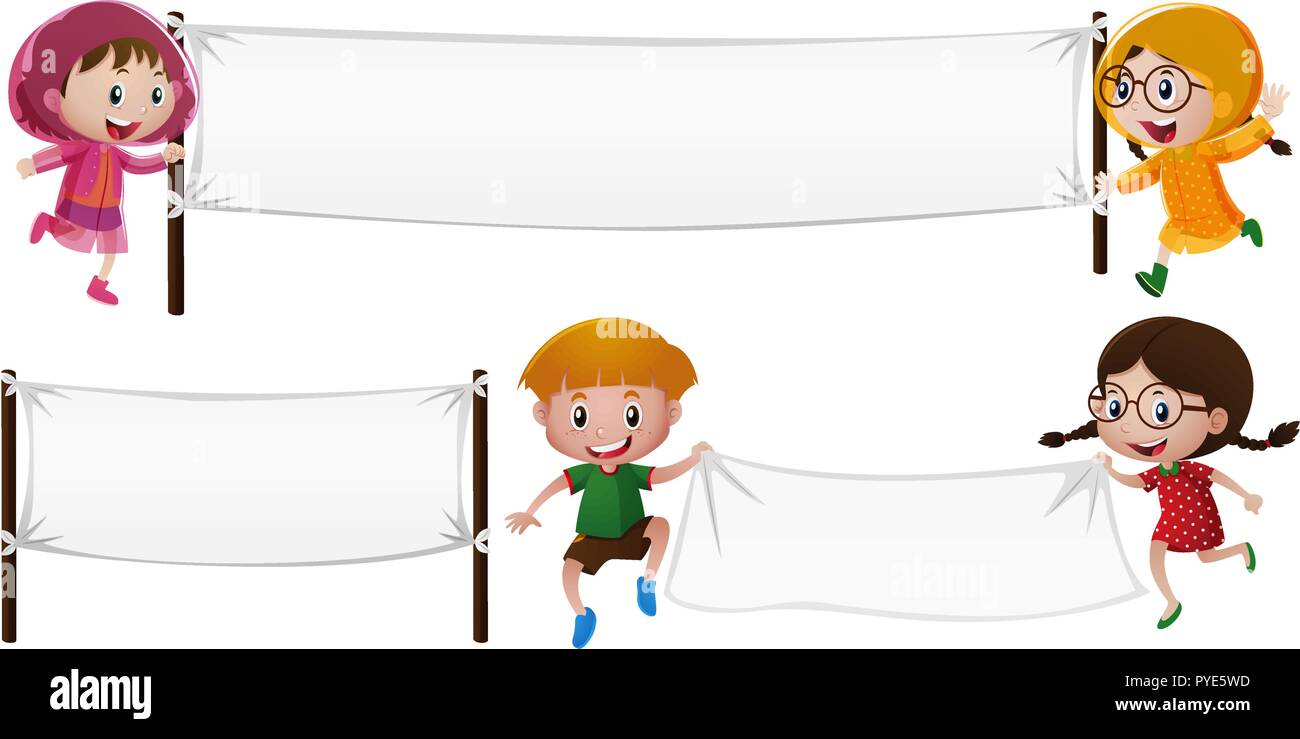 Banner template with boy and girls illustration Stock Vector Image ...