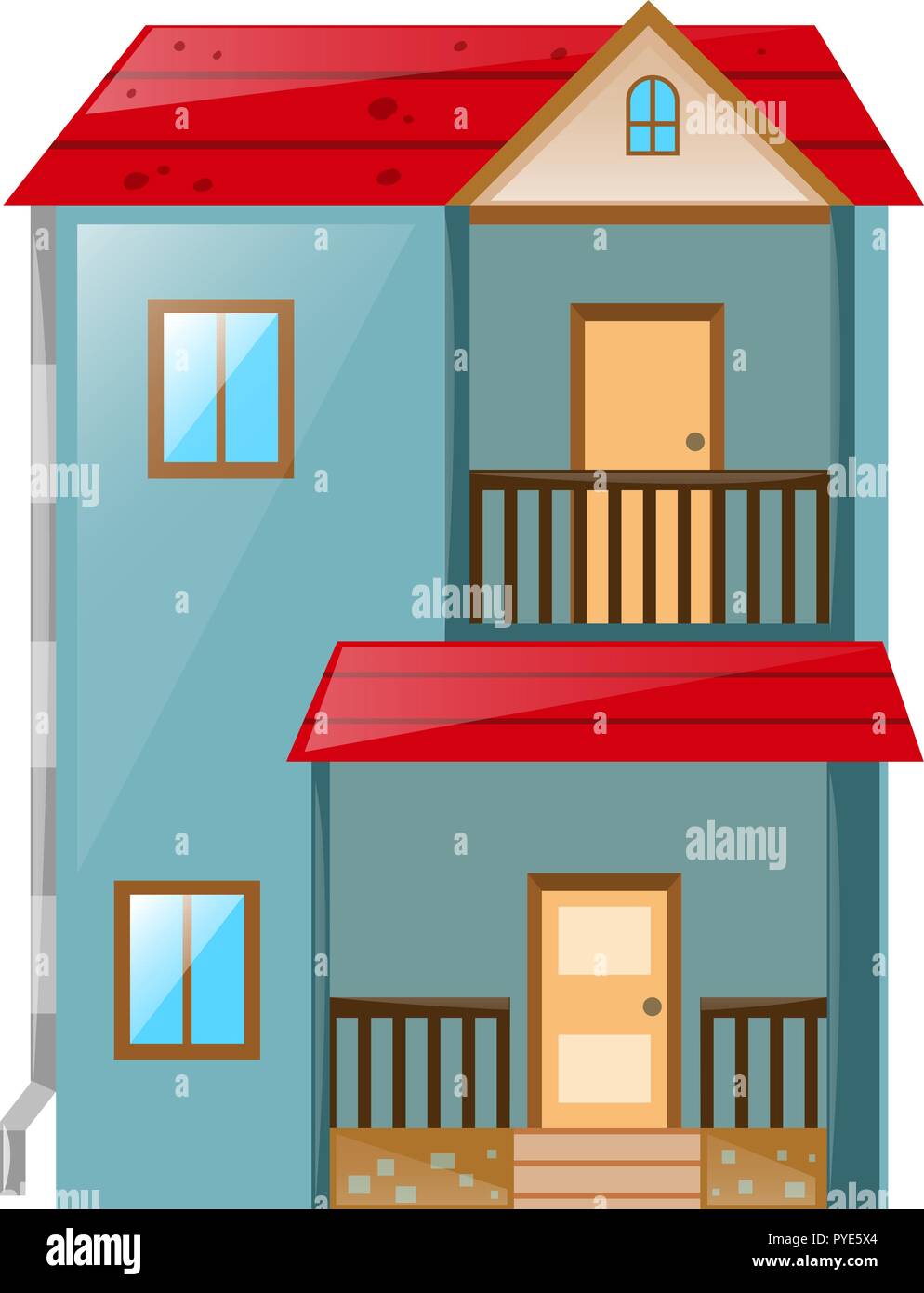 House painted blue with red roof illustration Stock Vector