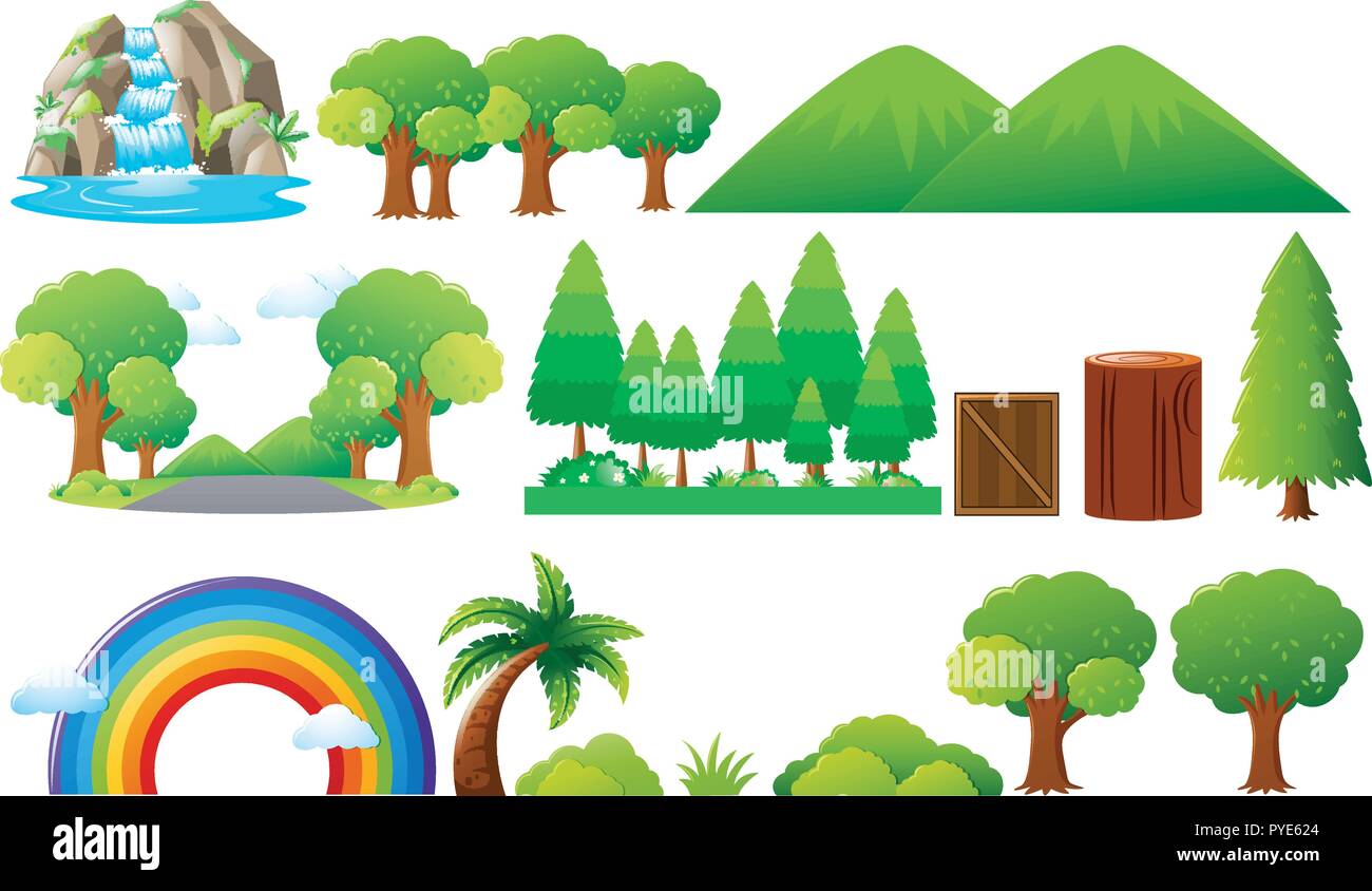 Set of trees and mountains illustration Stock Vector Image & Art - Alamy