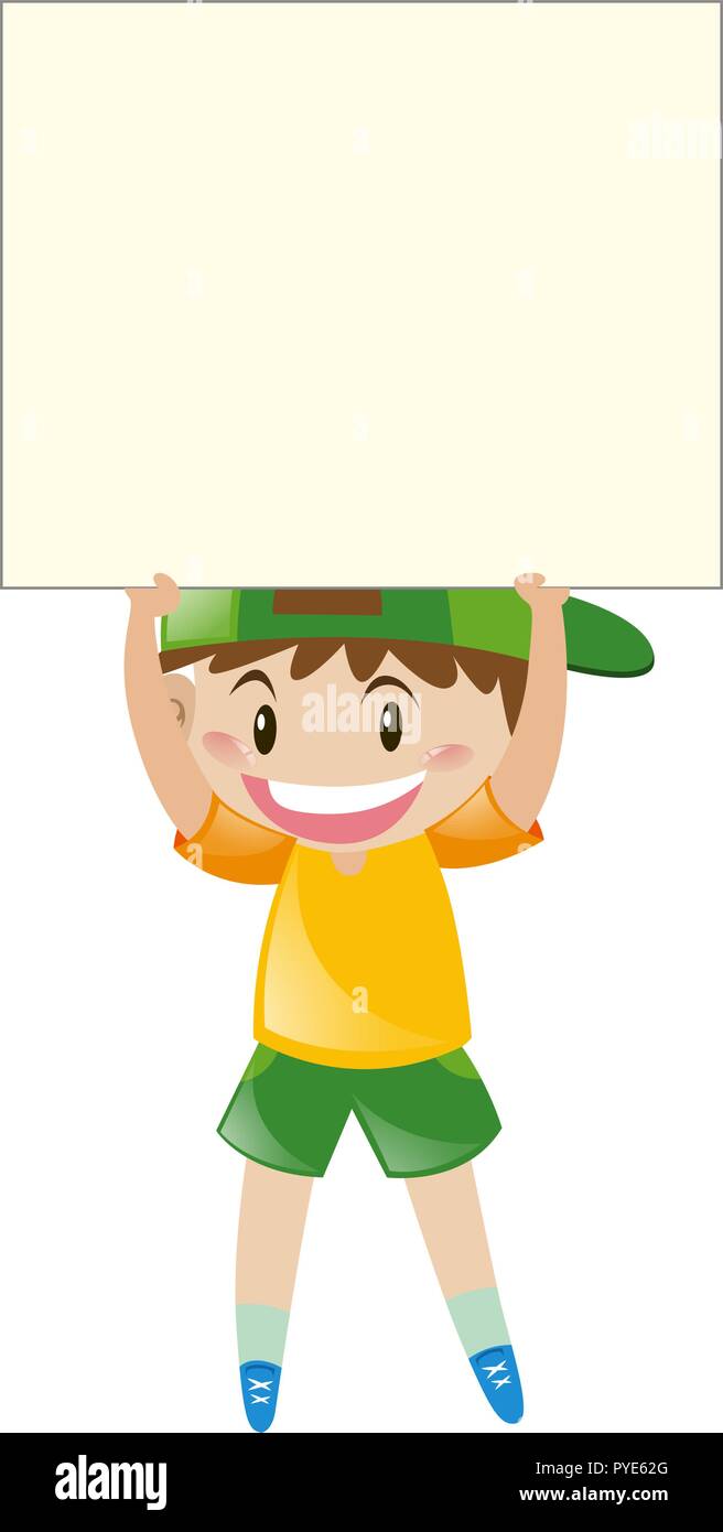 Happy boy holding blank sign illustration Stock Vector Image & Art - Alamy