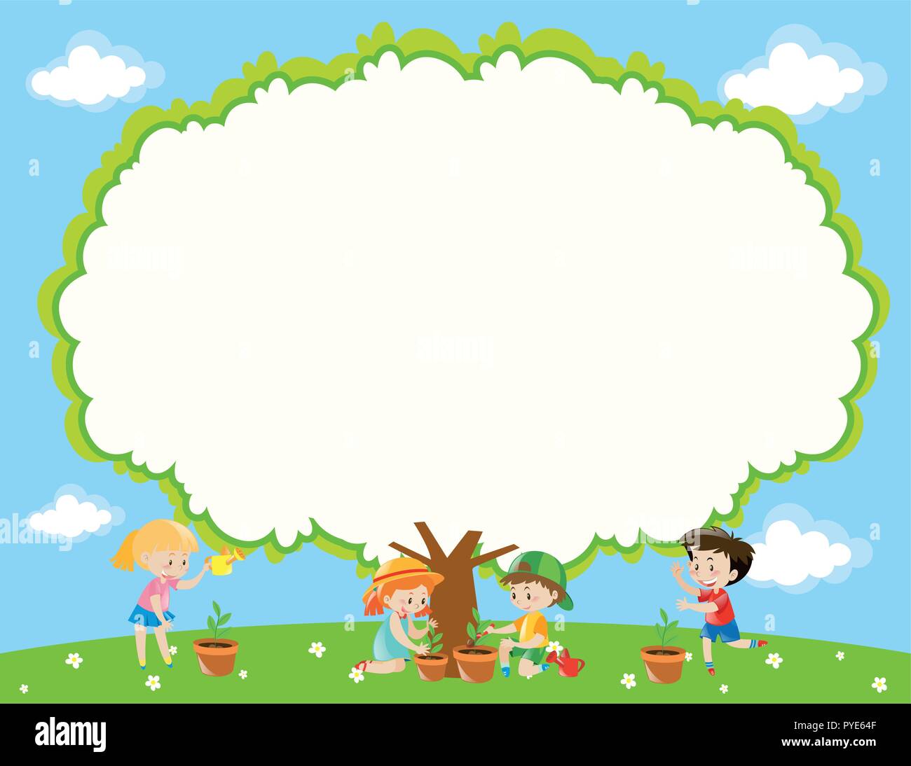 Frame template with kids planting tree in garden illustration Stock Vector  Image & Art - Alamy
