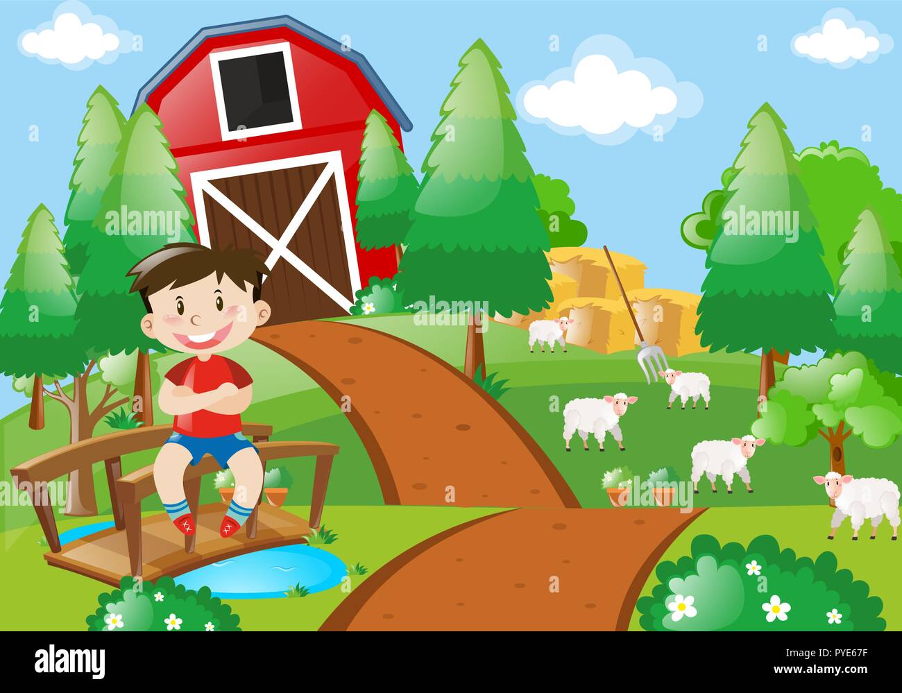 Boy smiling in the farm illustration Stock Vector Image & Art - Alamy
