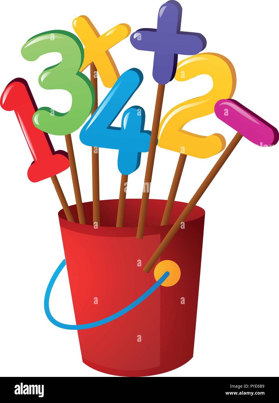 Numbers on wooden stick in red bucket illustration Stock Vector Image