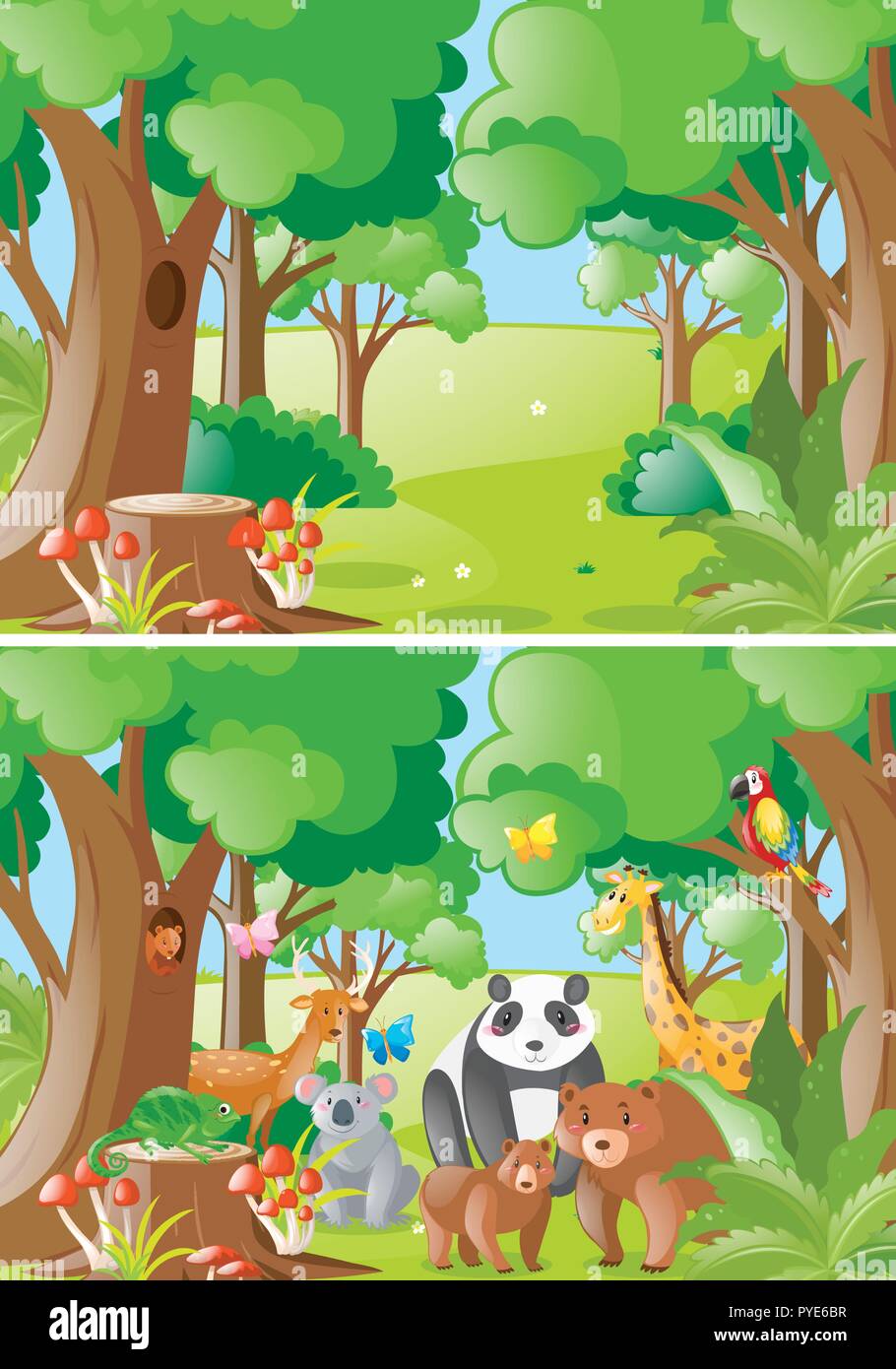 Forest scenes with wild animals illustration Stock Vector Image & Art ...