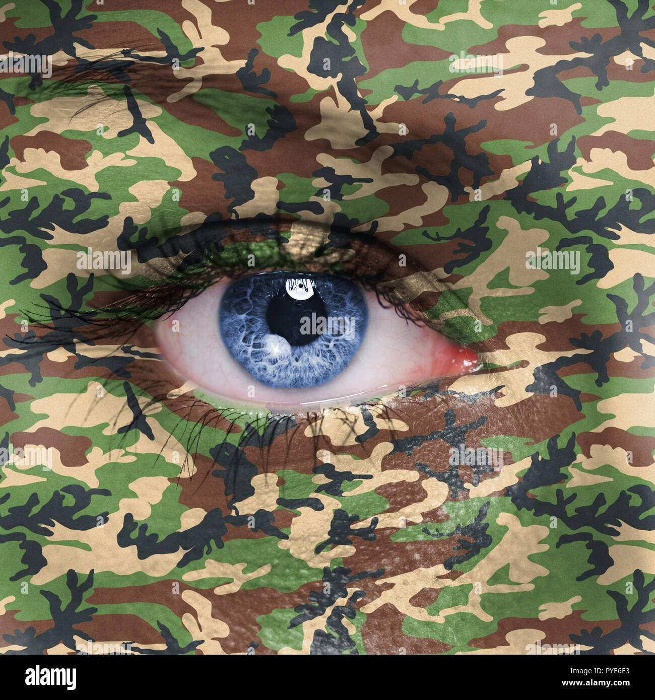 Jungle camouflage on human face Stock Photo