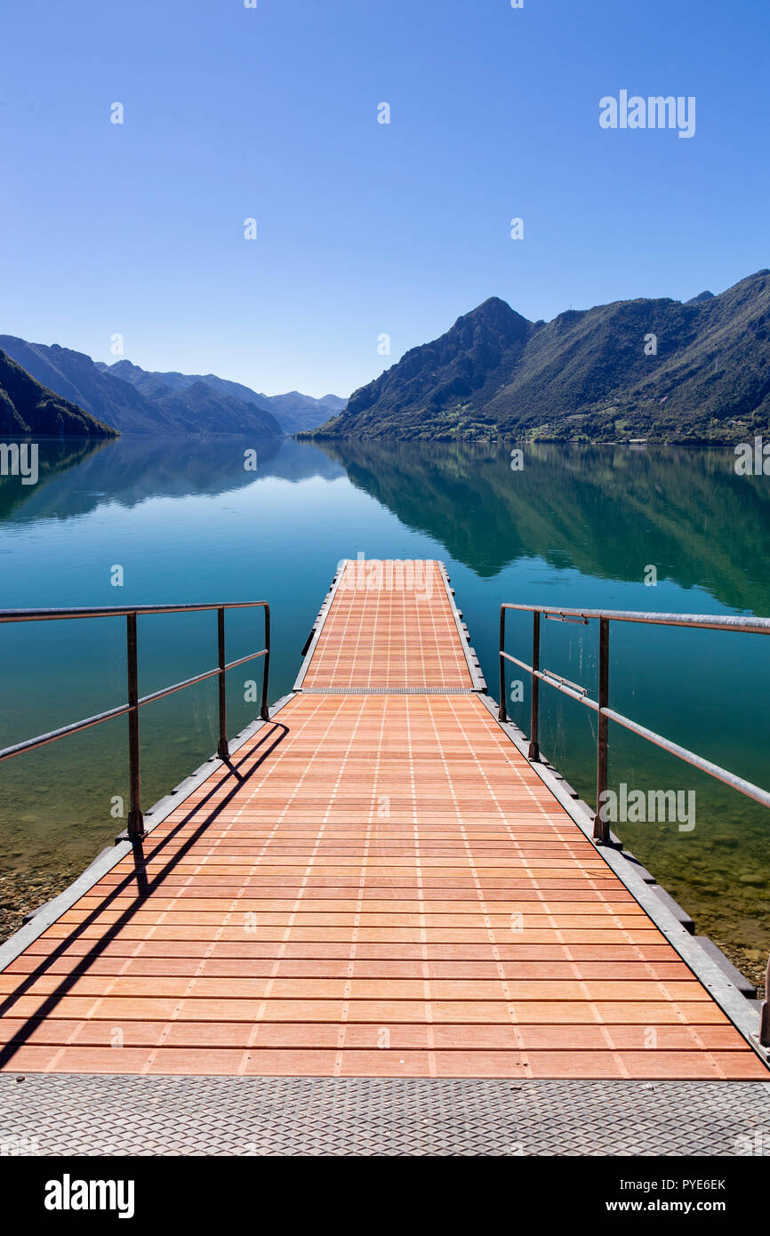 Jetty at Lake Idro in the mountains of northern Italy Stock Photo