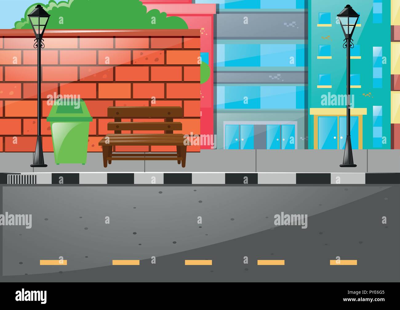 City scene with buildings and road illustration Stock Vector Image ...