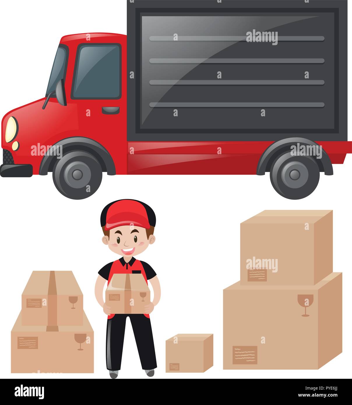 Set of mailman and delivery service illustration Stock Vector