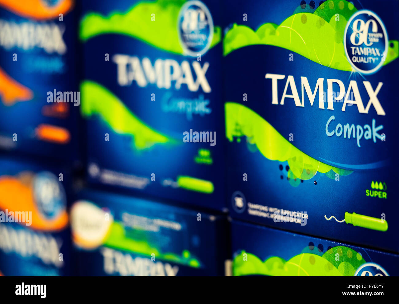 Tampax Pads in store. Tampax is a brand of tampon currently owned by