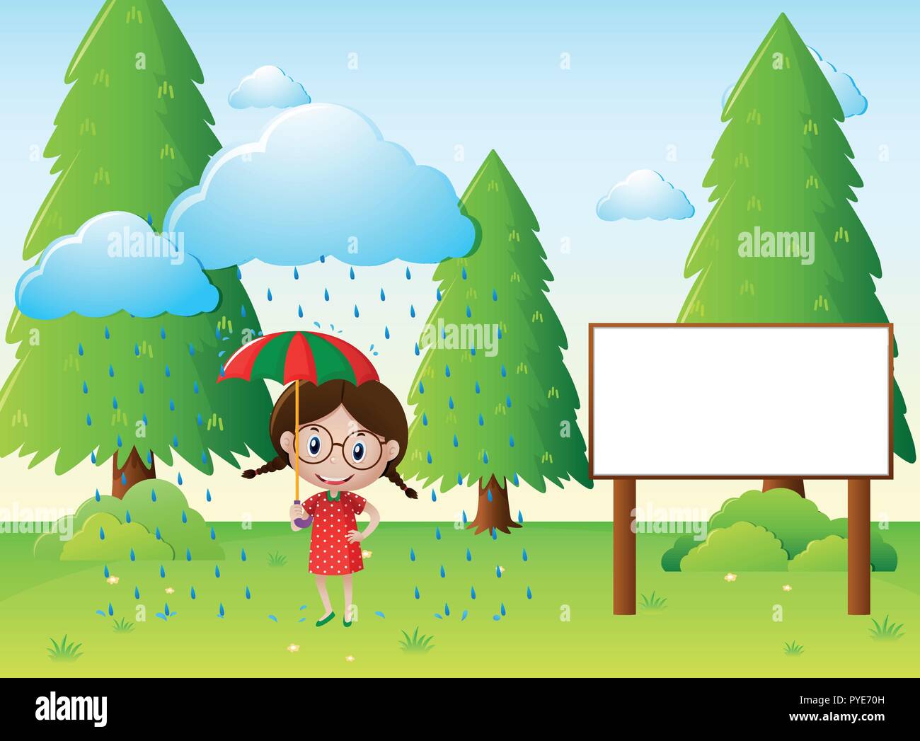 Park scene with girl in the rain illustration Stock Vector Image & Art ...