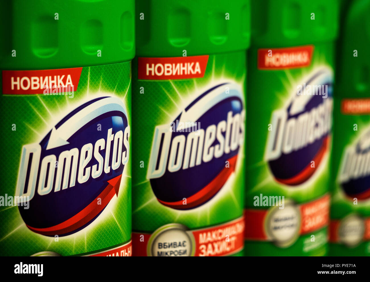 Domestos is a household cleaning range which contains bleach hi