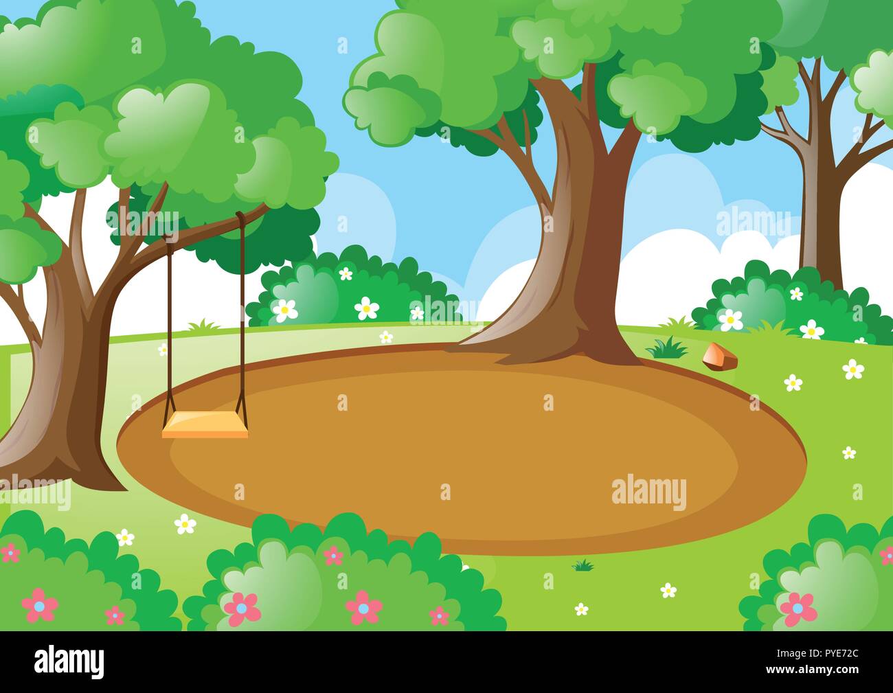 Park scene with swing on the tree illustration Stock Vector Image & Art ...