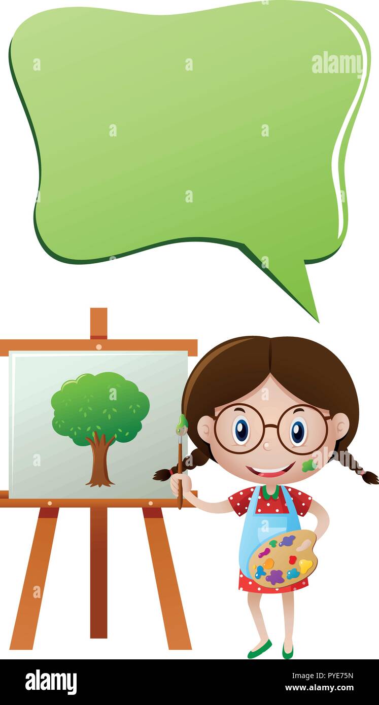 Speech bubble template with girl painting on canvas illustration Stock ...