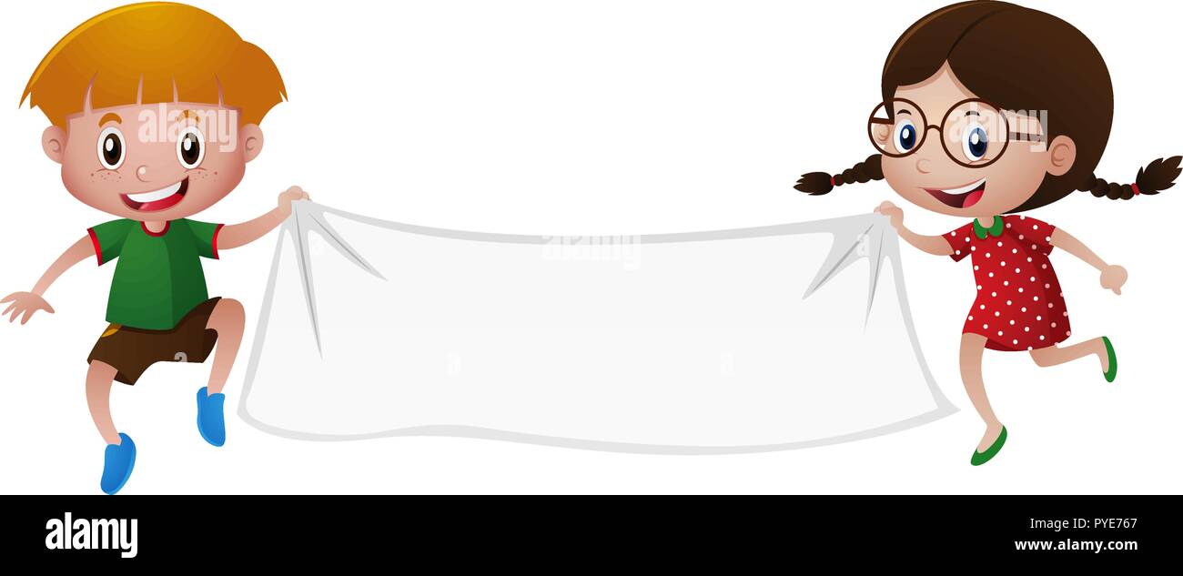 Boy and girl holding white banner illustration Stock Vector Image & Art ...